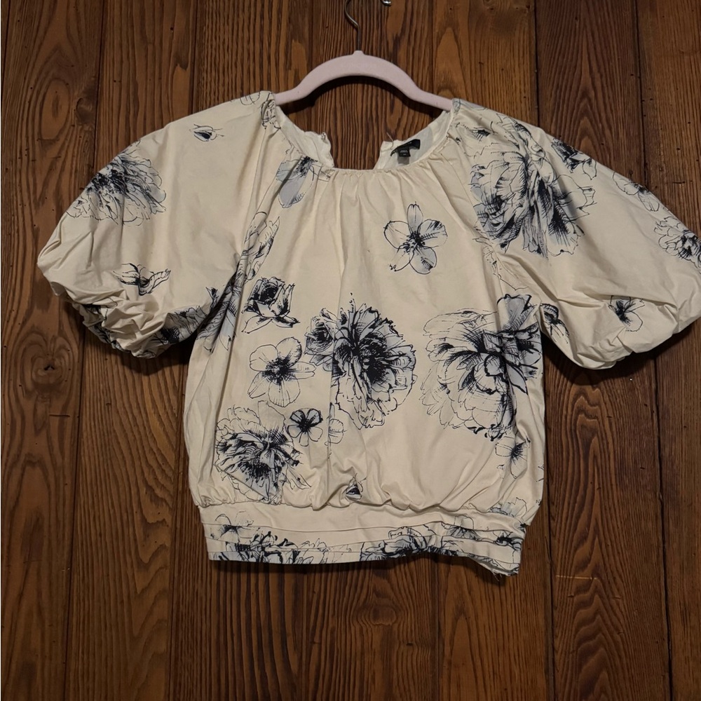 Express Cream Blouse with Black Floral Print
